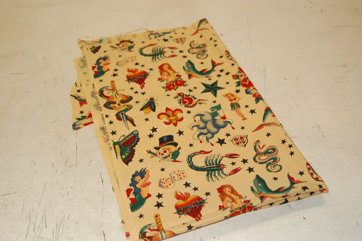1 yard Alexander Henry "Tattoo on Tea" classic tattoo print cotton fabric
