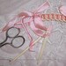 ANTIQUE Bone Ring & Pink Silk RIBBON Chatelaine w/ Bone Tools, Thimble and Scissors...SALE