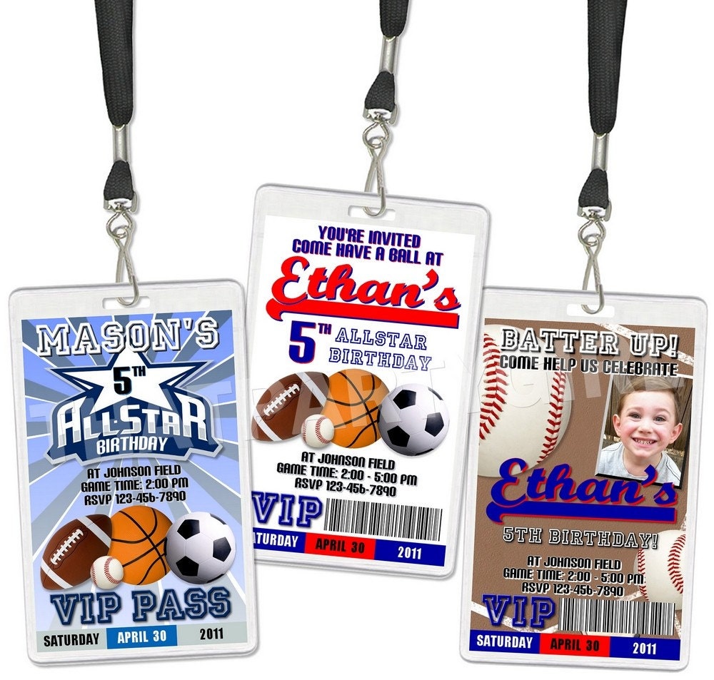Sports VIP Pass Birthday Party Invitations Favors