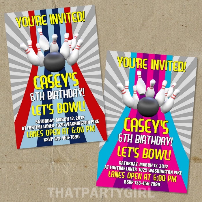 Bowling Birthday Party Invitations Digital U Print