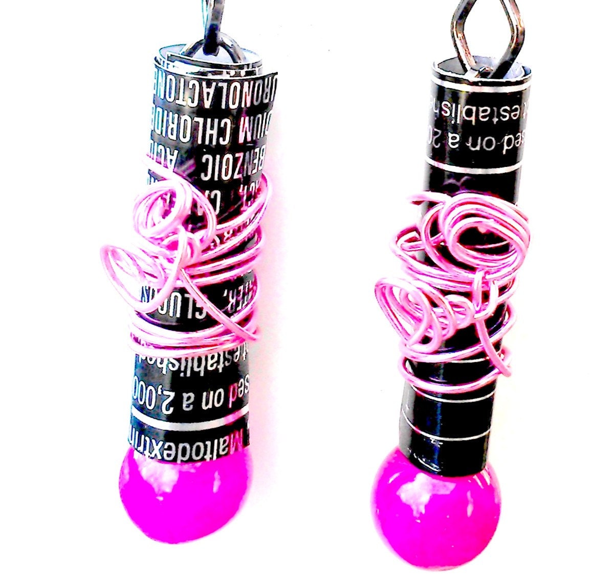 Teen Girl Jewelry Recycled Can - Teen Girl Gift - Pink and Black Earrings - E08