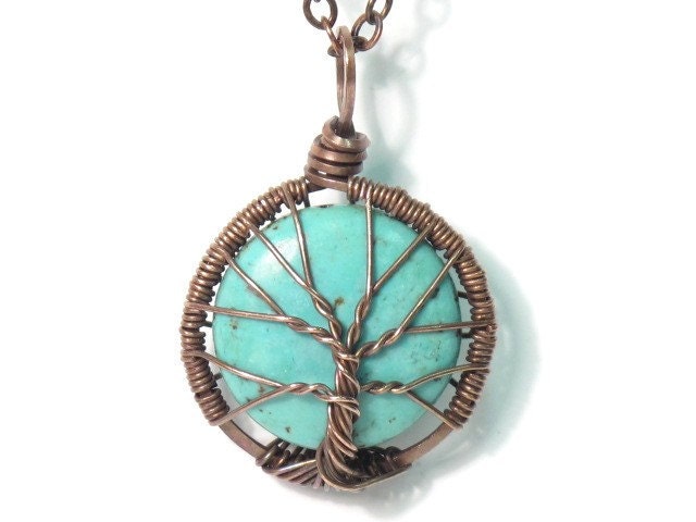 The Itty Bitty Turquoise Tree of Life Necklace in Antique Copper.
