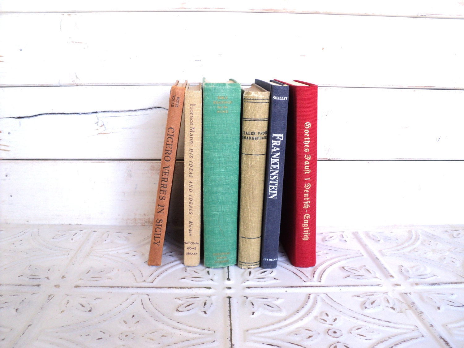 Small Books Instant Library Collection Books by Color Bundle Vintage Decorative Books Photography Props Red, Blue, Tan, Teal - sorrythankyou79