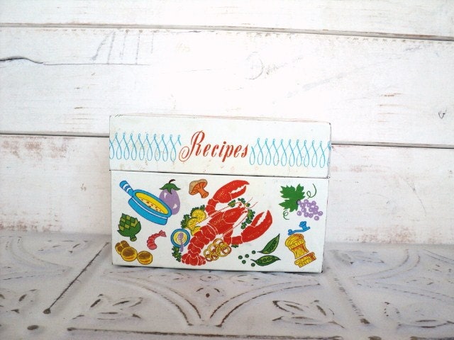 Ohio Art Company Metal Recipe Box Colorful Red Lobster