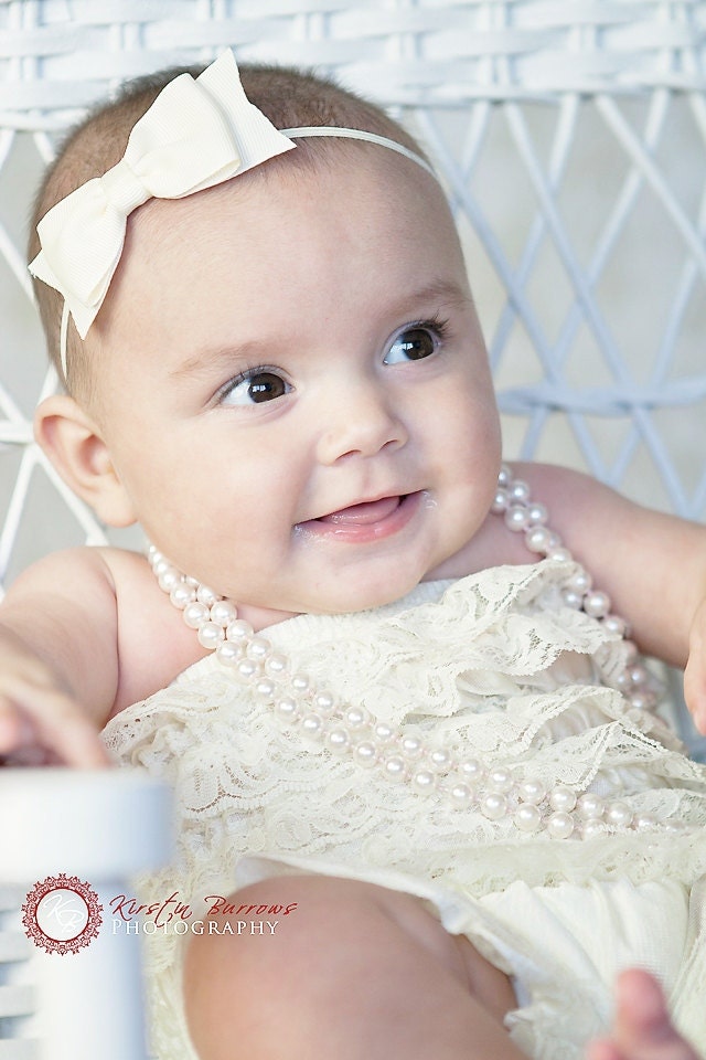 Ivory Creme Baby Bow Headband. Infant, Baby Toddler, Girls Tuxedo Bow Soft Stretchy Headband. Holiday Christmas Headband.  Free Ship Promo.