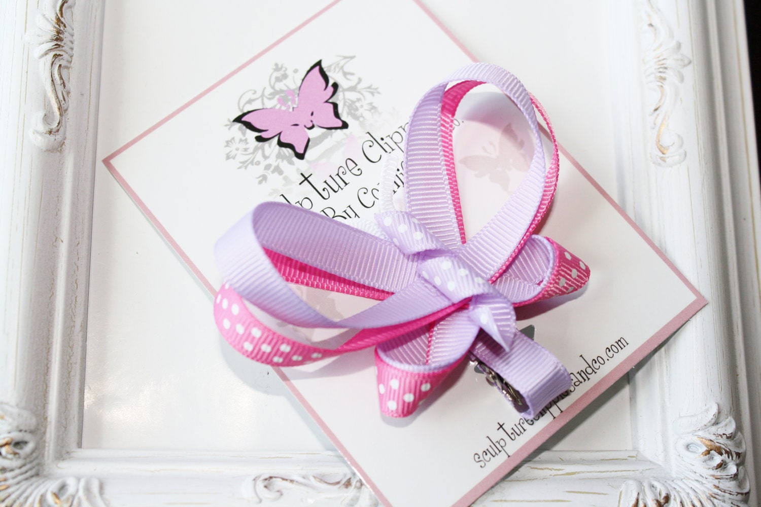 Lavender Hot Pink Butterfly Ribbon Sculpture Bow. Butterfly  Ribbon Clippie. Free Ship Promo.