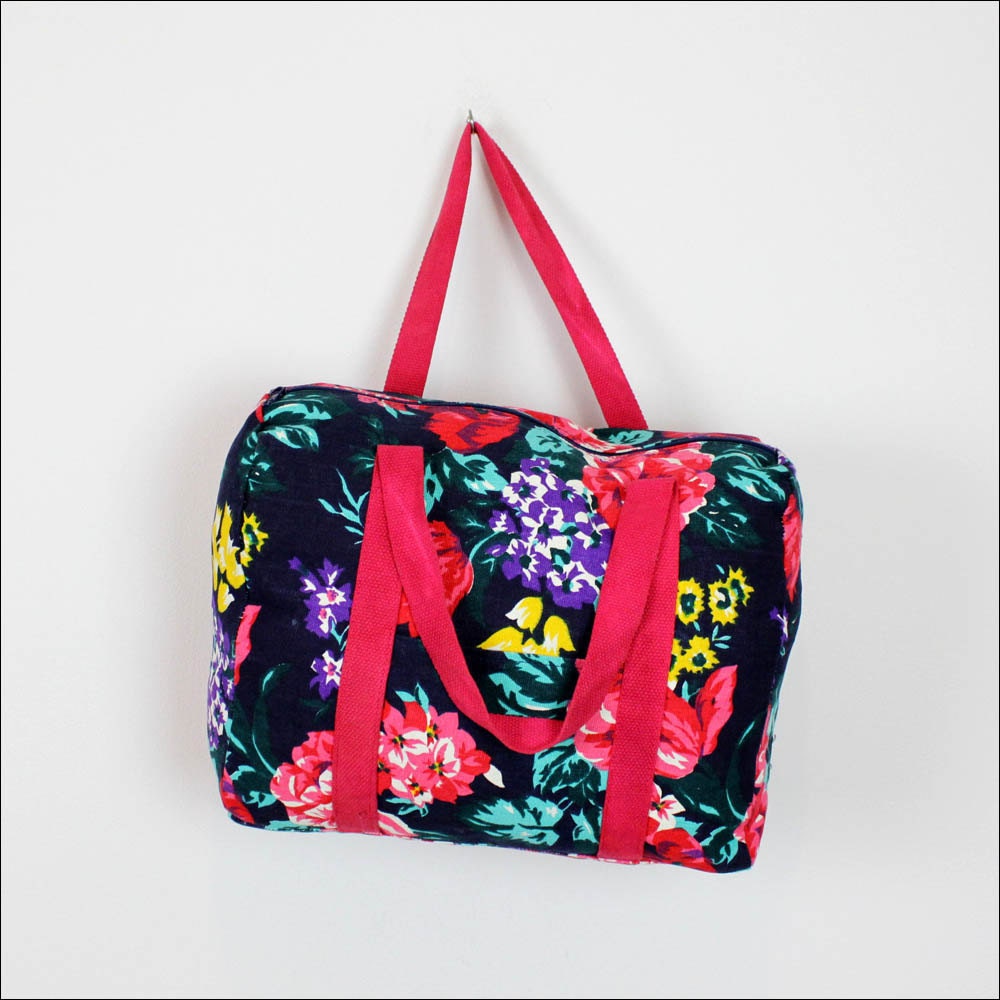 floral canvas duffel bag / printed weekender bag
