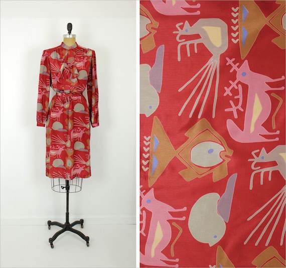 primitive animal print dress M / red cascade shirtdress