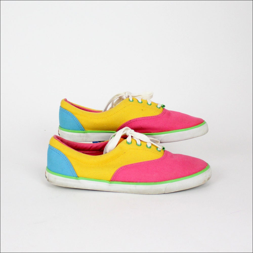 neon canvas sneakers 8 1/2 color block Liz Claiborne canvas shoes