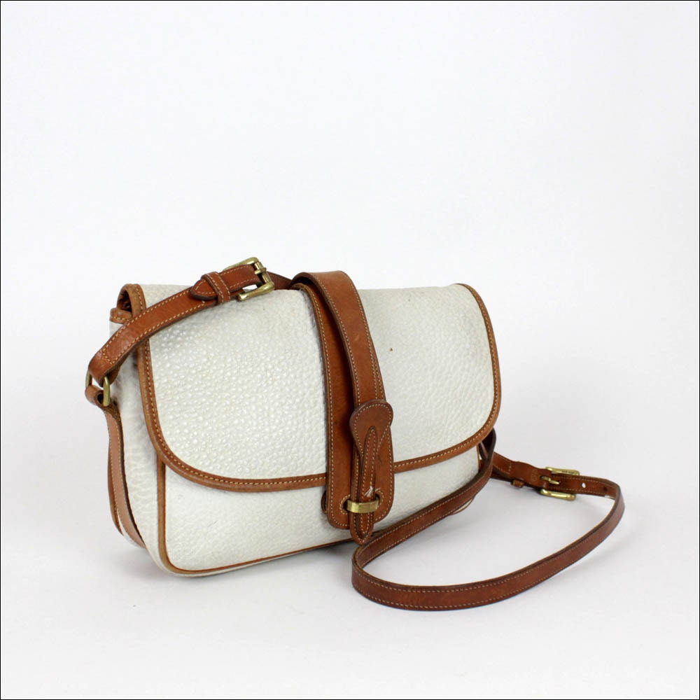 Dooney and Bourke white leather bag / two tone satchel / ivory & tan AWL purse
