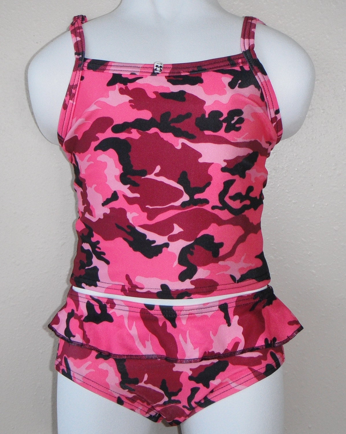 Girl swimsuit bright pink camouflage tankini by neopolitanhawaii