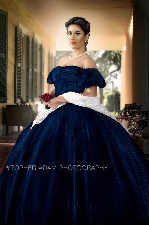 Scarlett O Hara Gone with the Wind Blue Velvet Portrait Gown Dress Costume Adult