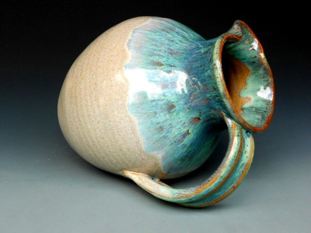 Flower Vase Pitcher Green Cream Glaze