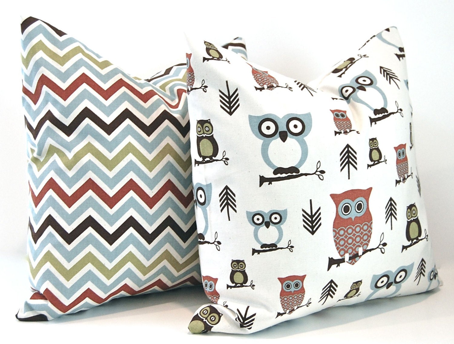 Throw Pillow Covers Owl Decor Nursery Decor Pillow Covers Decorative Pillows Accent Pillows 16 x 16 Inches Owls and Chevron