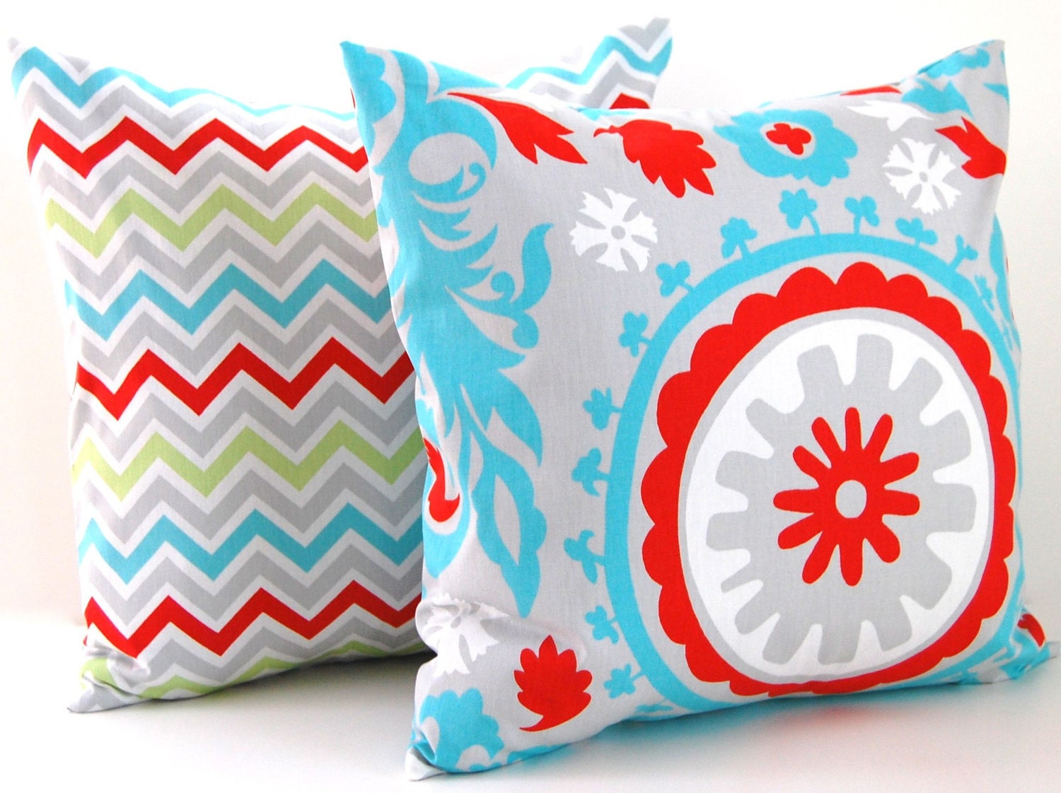 Chevron Pillows for Decorative Throw Pillows 18 x 18 Inches - Bright Multicolor Chevron and Suzani