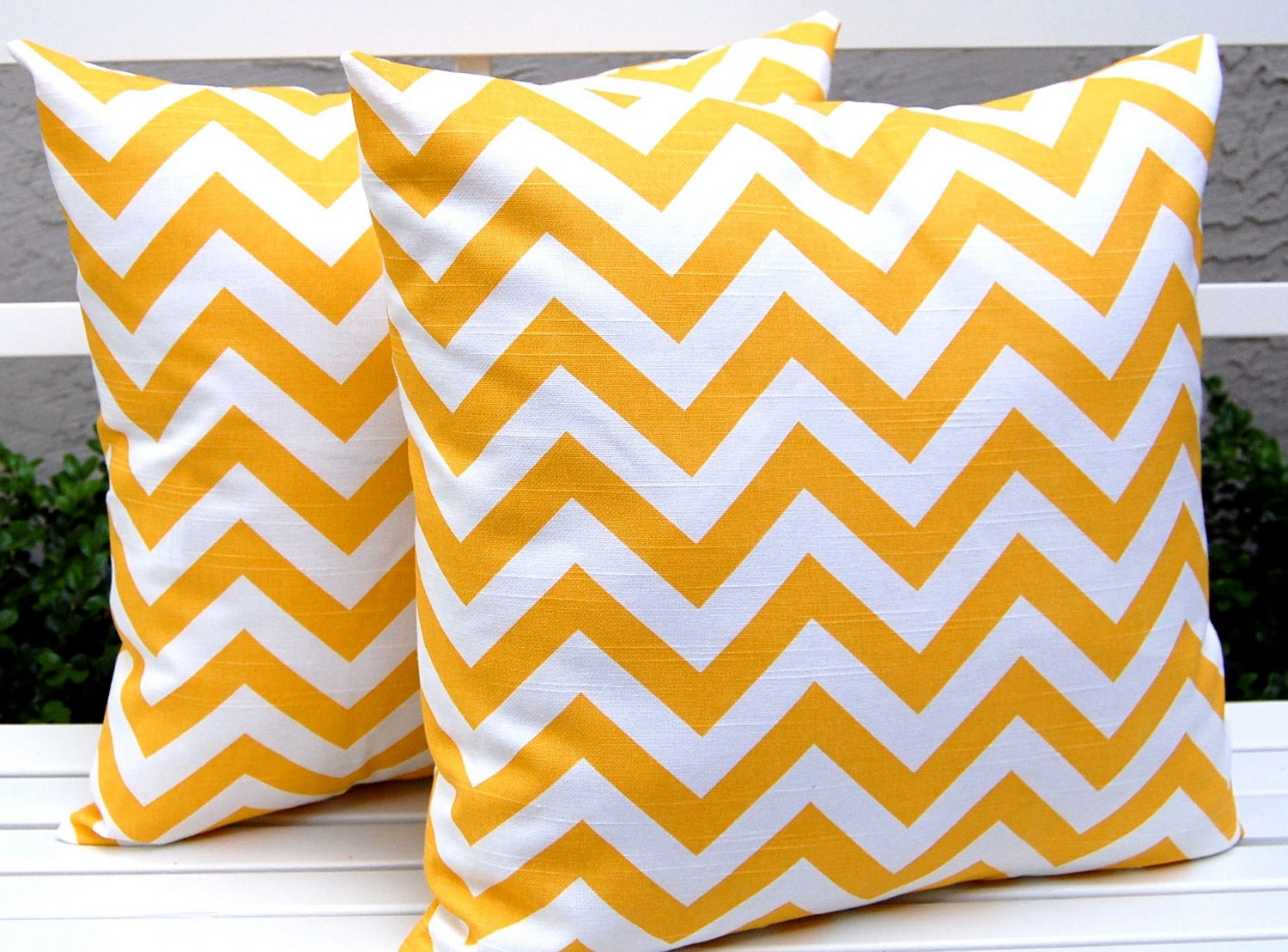 MEMORIAL DAY SALE Throw Pillows Chevron PIllows Pillow Cover White and Yellow Zig Zag 16 x 16 Inches Corn Yellow and White Zig Zag