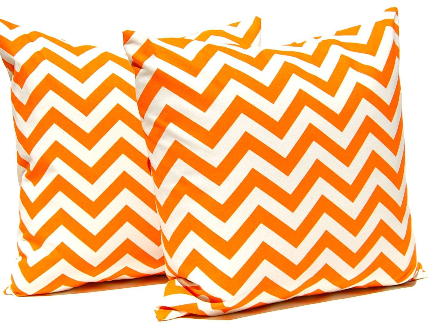 Orange Chevron Pillows Modern Thanksgiving Throw Pillow Covers Tangerine Chevron on Natural 20 x 20 Inches Cushion Covers