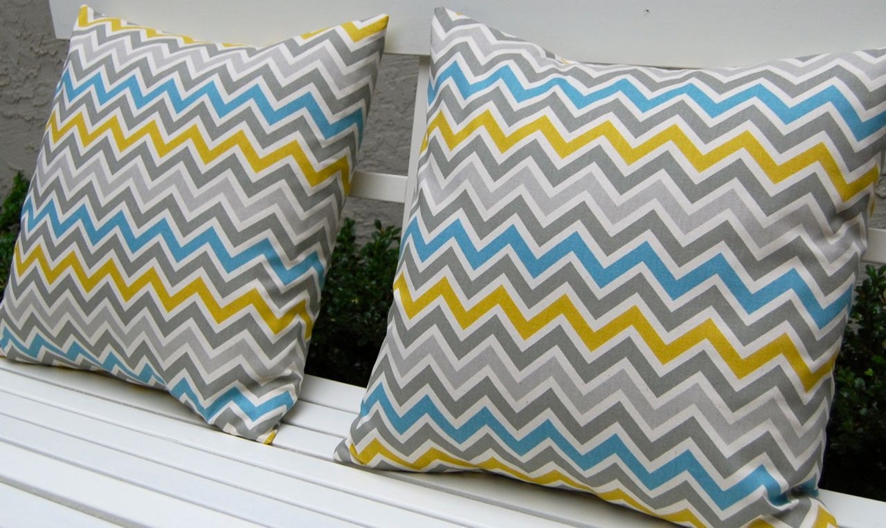 MEMORIAL DAY SALE Chevron Decorative Pillows, 20 x 20, Throw Pillow Covers, Accent Pillows, Missoni Style Pillow Covers Summerland Blue Gre