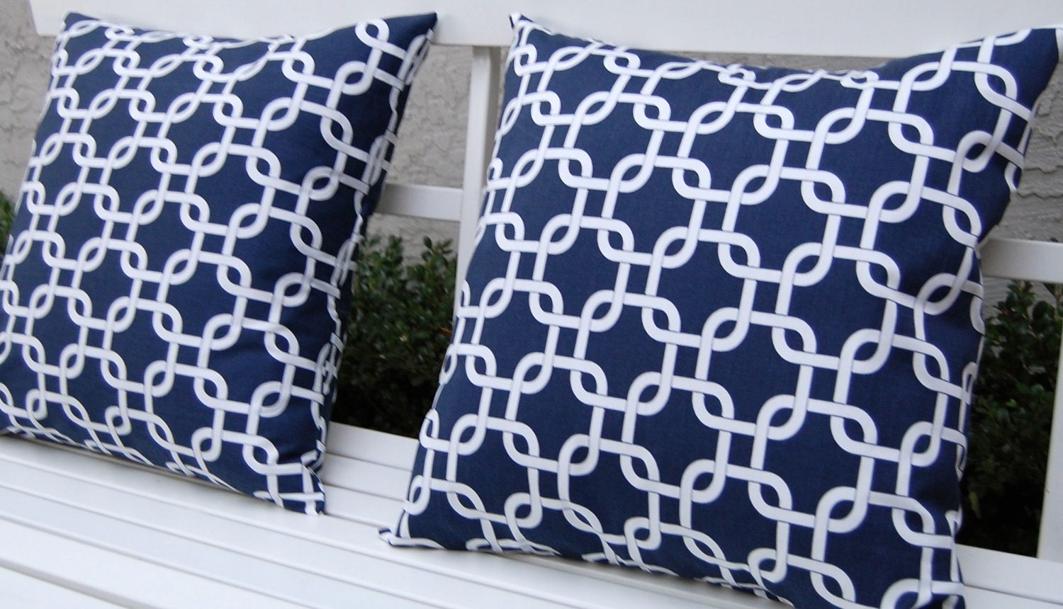 MEMORIAL DAY SALE Euro Pillow Sham Accent Pillows Decorative Pillow Covers 24 x 24 Inches - Navy and White Chain Link