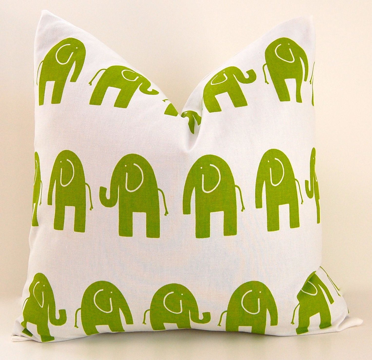 MEMORIAL DAY SALE Decorative Pillows Kids Room Children Pillow Green and White Elephant Pillow Covers Nursery Decor 20 x 20 Inches Elephant