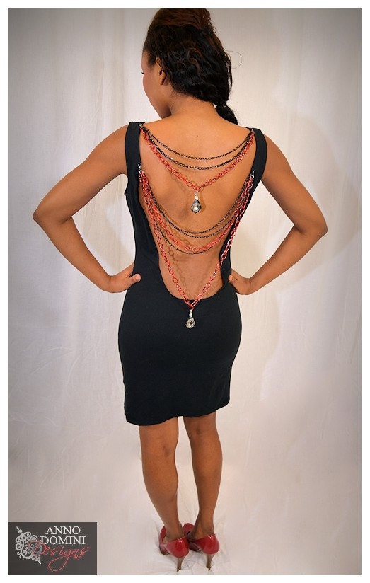 Rock Couture Dress - Red and Black Chains - Open Back