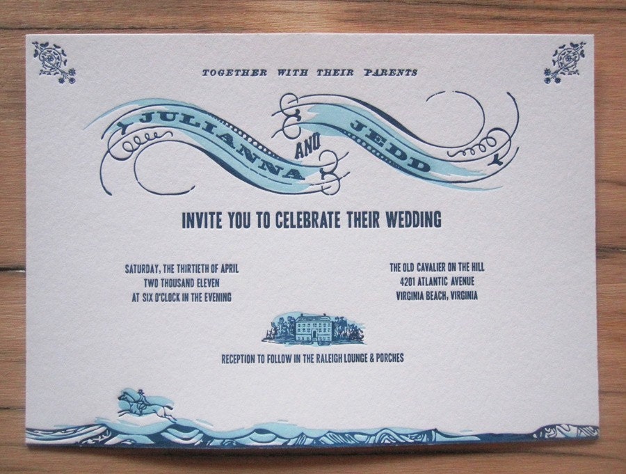 Custom Design Distinctive Letterpress Wedding Invitation Suite