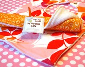 Bib and Burp Cloth Set- Girl Orange Red Pink Botanical Leaf Floral