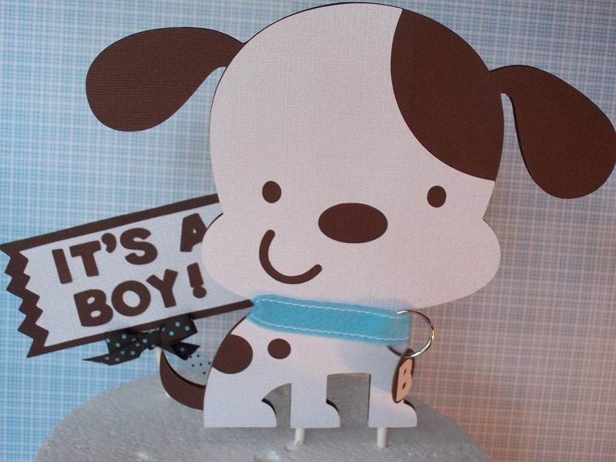 Puppy "it''s a boy" Baby Shower CAKE TOPPER in  Brown and Blue