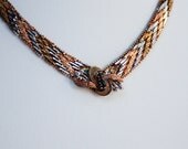 Italian Sterling Silver Art Deco Necklace with Rhinestones and Yellow and Rose Gold-tone Finishes