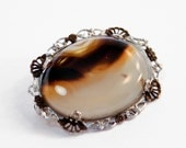 Vintage Sterling Silver and Banded Agate Brooch