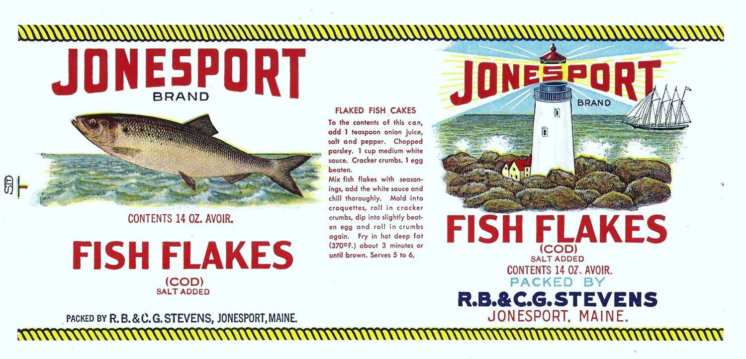 Items similar to Cod Fish Flakes Vintage Label with fish cake recipe