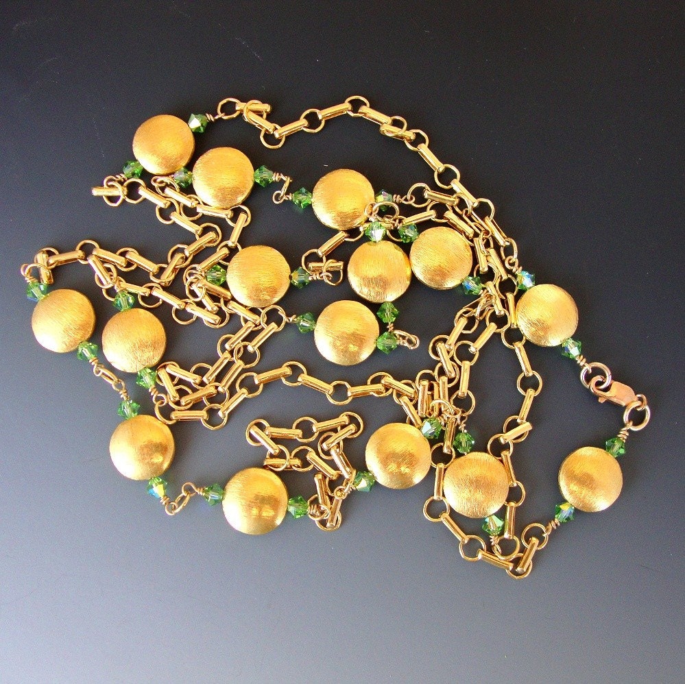 Jewelry Necklace Long Gold Cascade Vermeil Beads Swarovski Crystal
