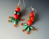 Jewelry Dangle Earrings Festive Orange Green Lampwork