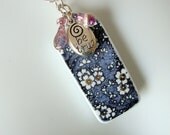 Jewelry Pendant Blue Floral Domino Be True Charm Keishi Pink Beads