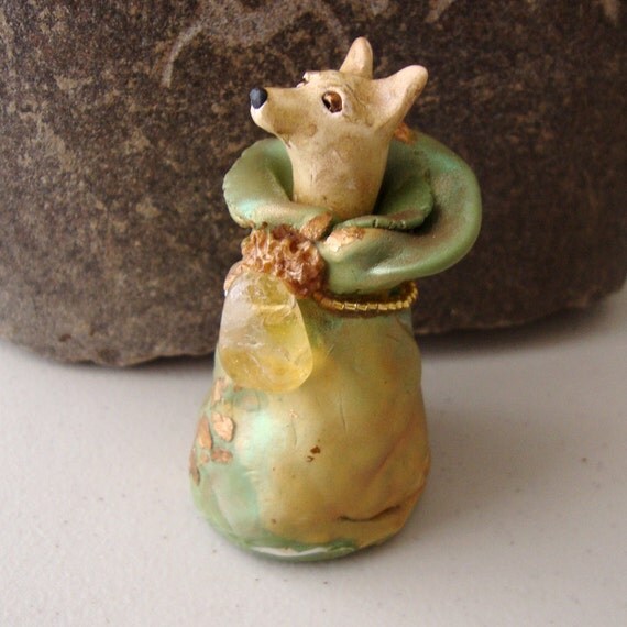 Art Sculpture Animal Coyote Totem Sage Sand Cloak Citrine Bronzed Mica