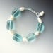 Aqua Blue Quartz Glass Chunky Bracelet Pearls Sterling