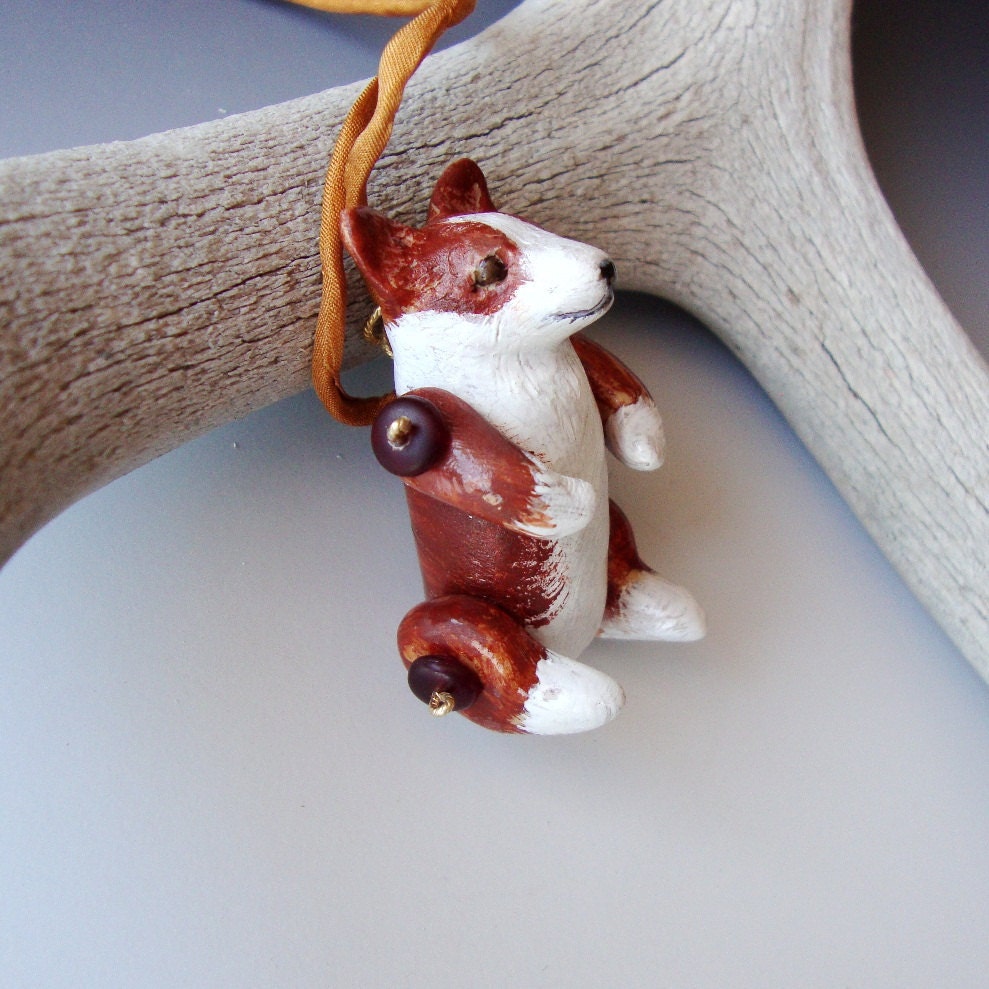 Jewelry Pendant Dog Articulated Welsh Corgi Brown White