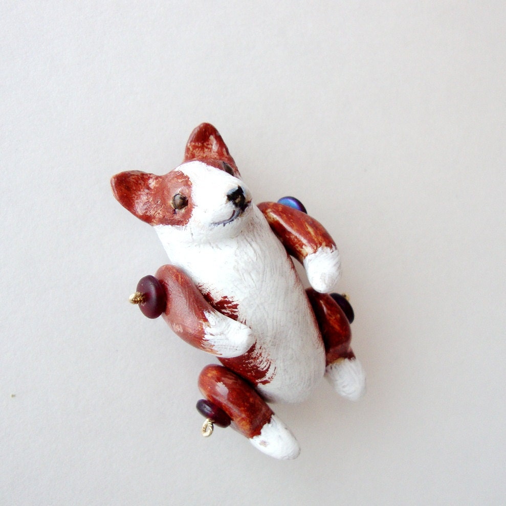 Jewelry Pendant Dog Articulated Welsh Corgi Brown White