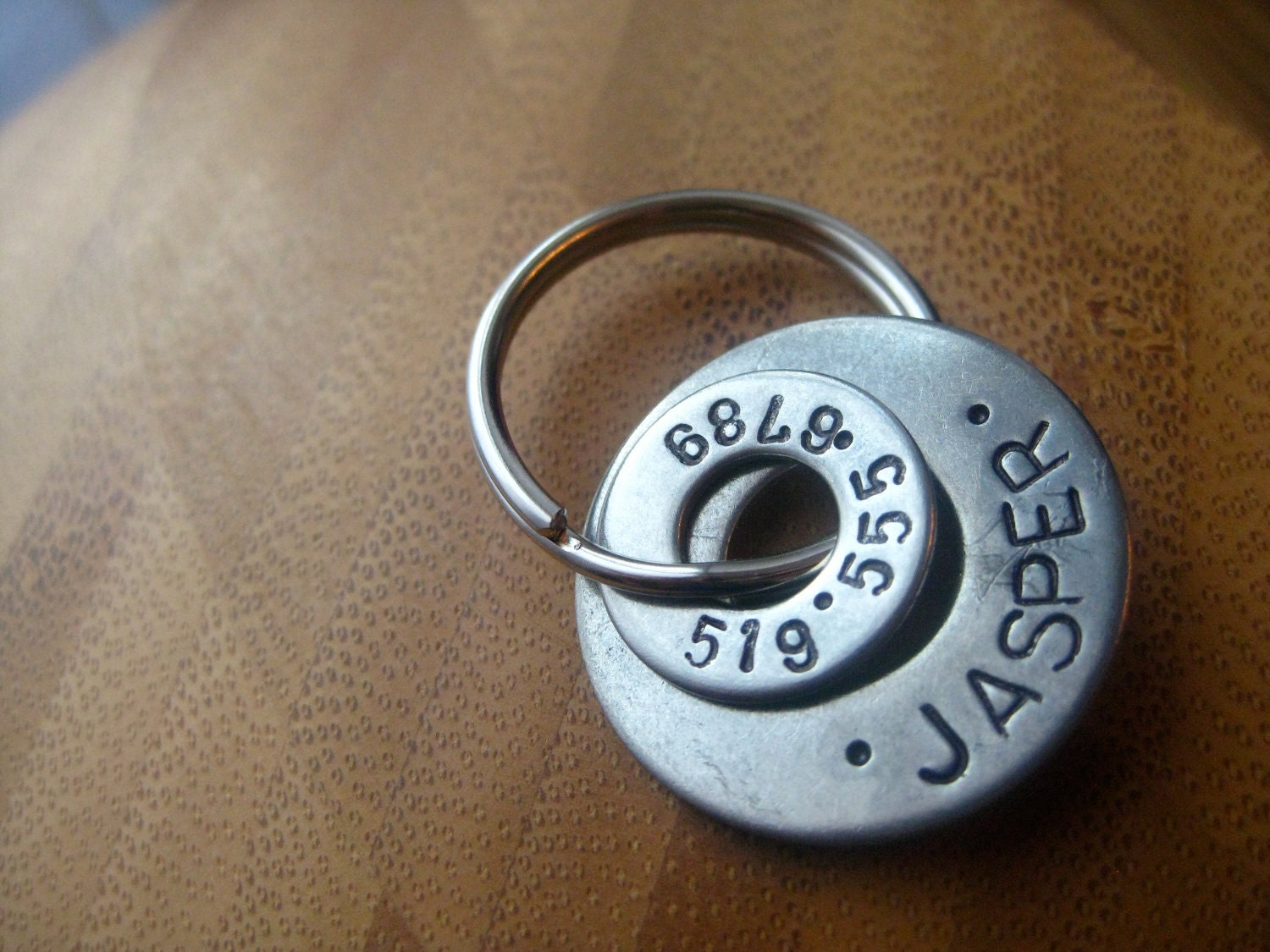Custom Rugged Dog Tag - Two Rings For Two Numbers - Stamped by Rawkette