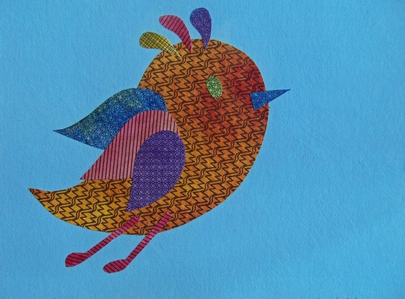 Baby Art, original bird collage, nursery art, art for children by petitepaintbrush on etsy