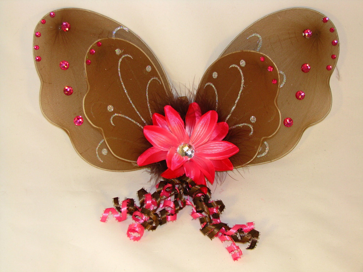 Childrens Fairy Wings - Brown and Hot Pink Butterfly Wings - Three Dimensional Pixie Wings - Style 26