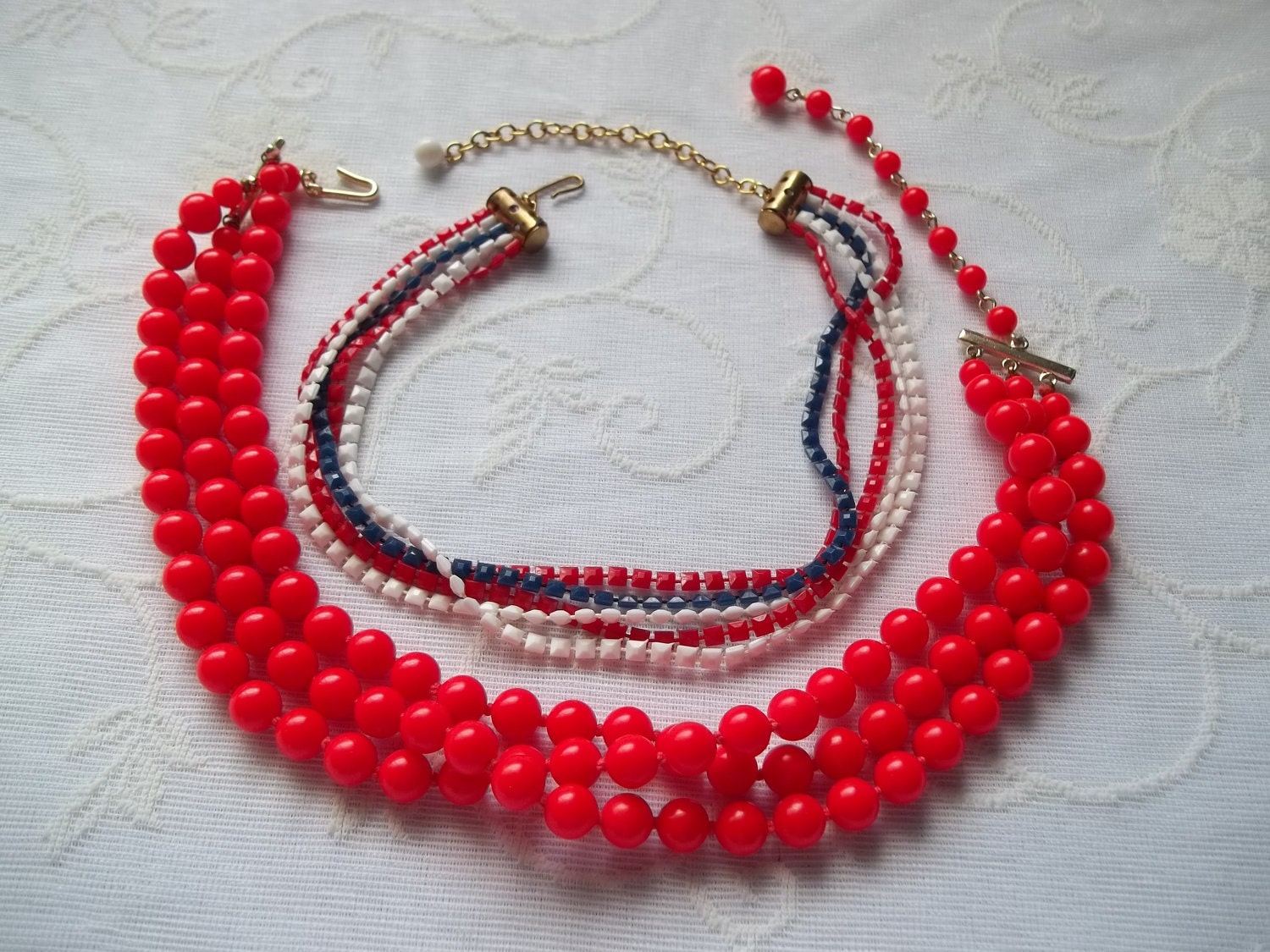 1950's Red, White and Blue Necklace Lot