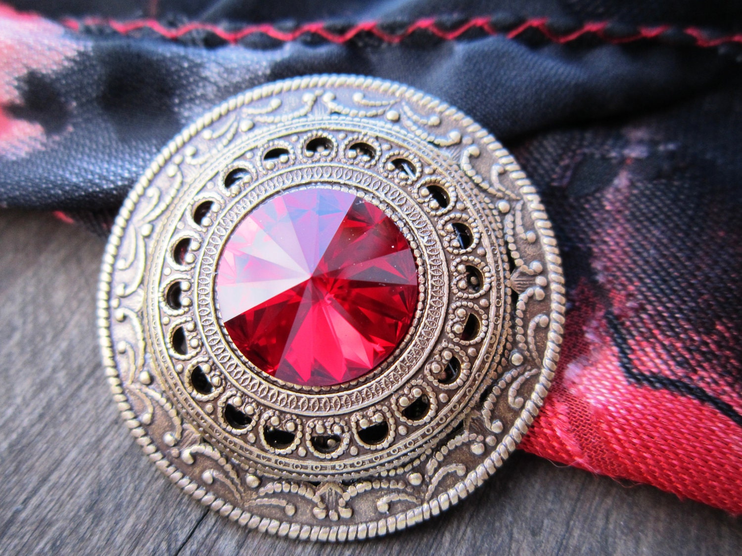 HANDMADE RED SWAROVSKI Crystal Brooch