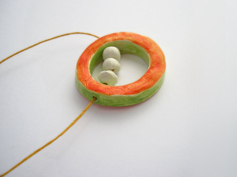 Long pendant orange and green abacus circle necklace