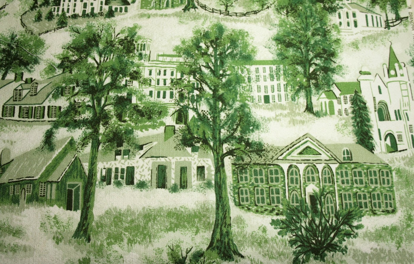 Very Rare Grandma Moses "Williamstown Toile" Unused Vintage Barkcloth - 30 x 22 Inches