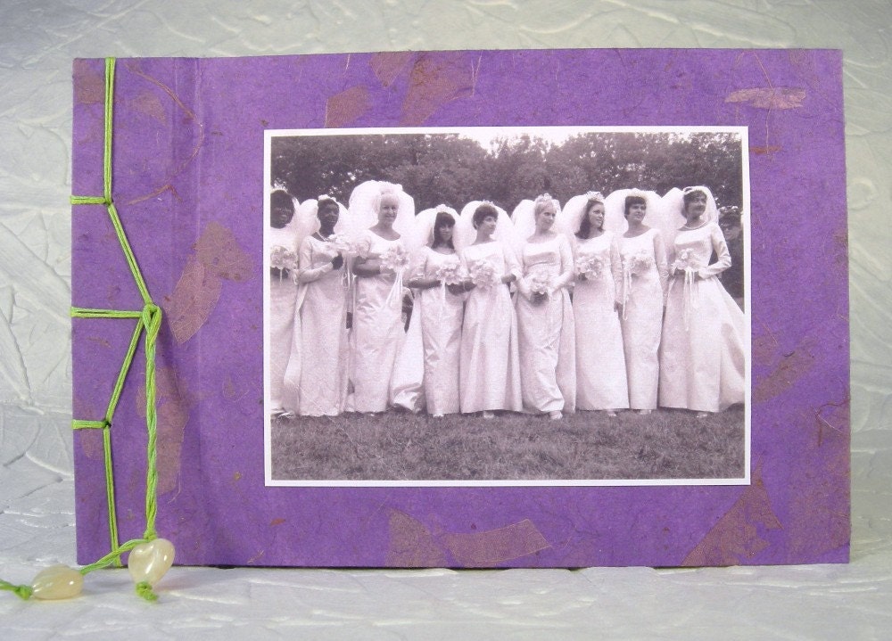Nine Brides Purple Wedding Guest Book w/Vintage Black/White Photo