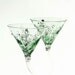 MADE to ORDER 2 sets of 2 Green Martini Glasses Silver leafs Clear and Emerald Swarovski Crystals