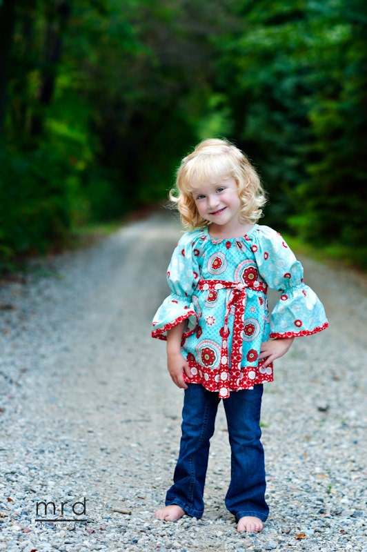 Sample Sale Size 3 Peasant Style Girls Top with Bell Sleeves