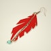Red Feather Earrings - Leather, Vintage Copper Chain, Turquoise Beads