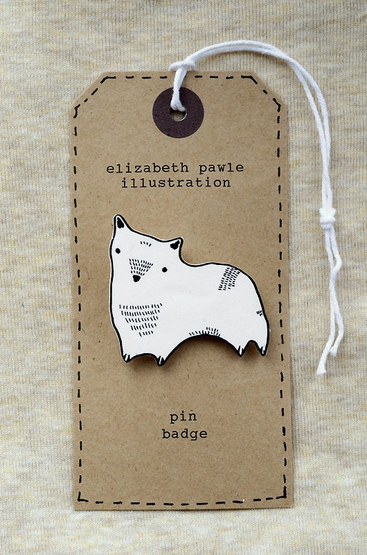corgi brooch - by elizabeth pawle - modern design - hand drawn hand cut - black and white illustration pin badge